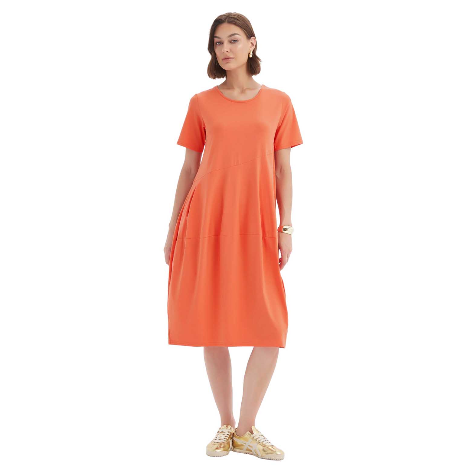 TIRELLI Short Sleeve Diagonal Seam Dress